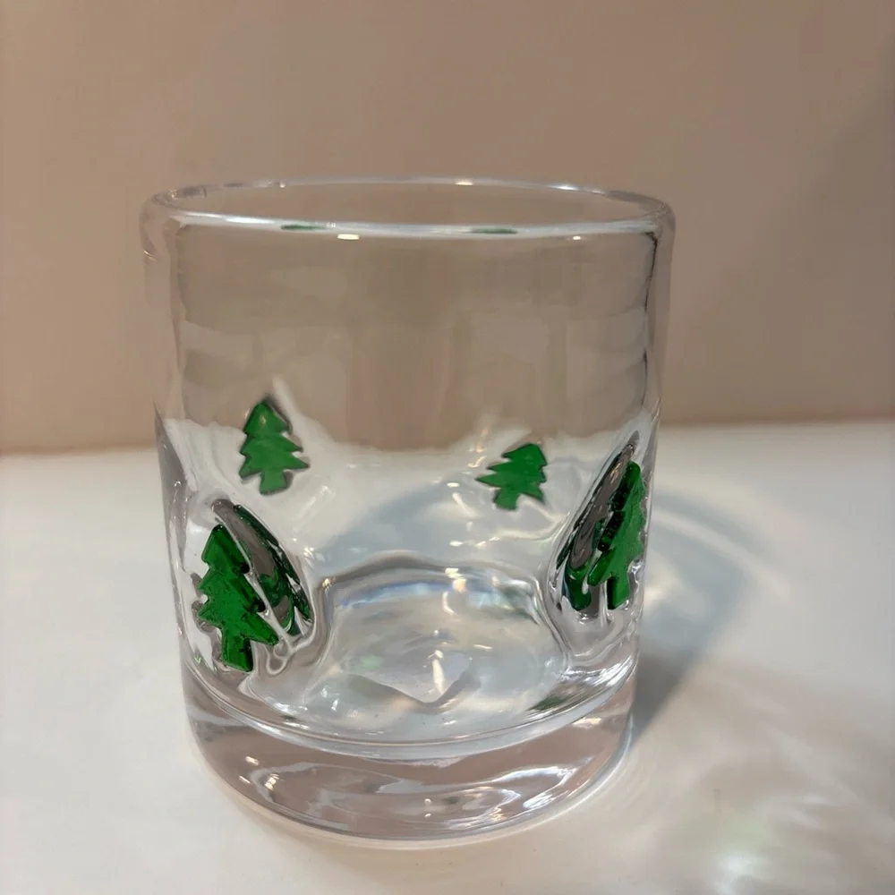Crate & Barrel Christmas Trees Double Old Fashioned Drink Glass Halloween NWT